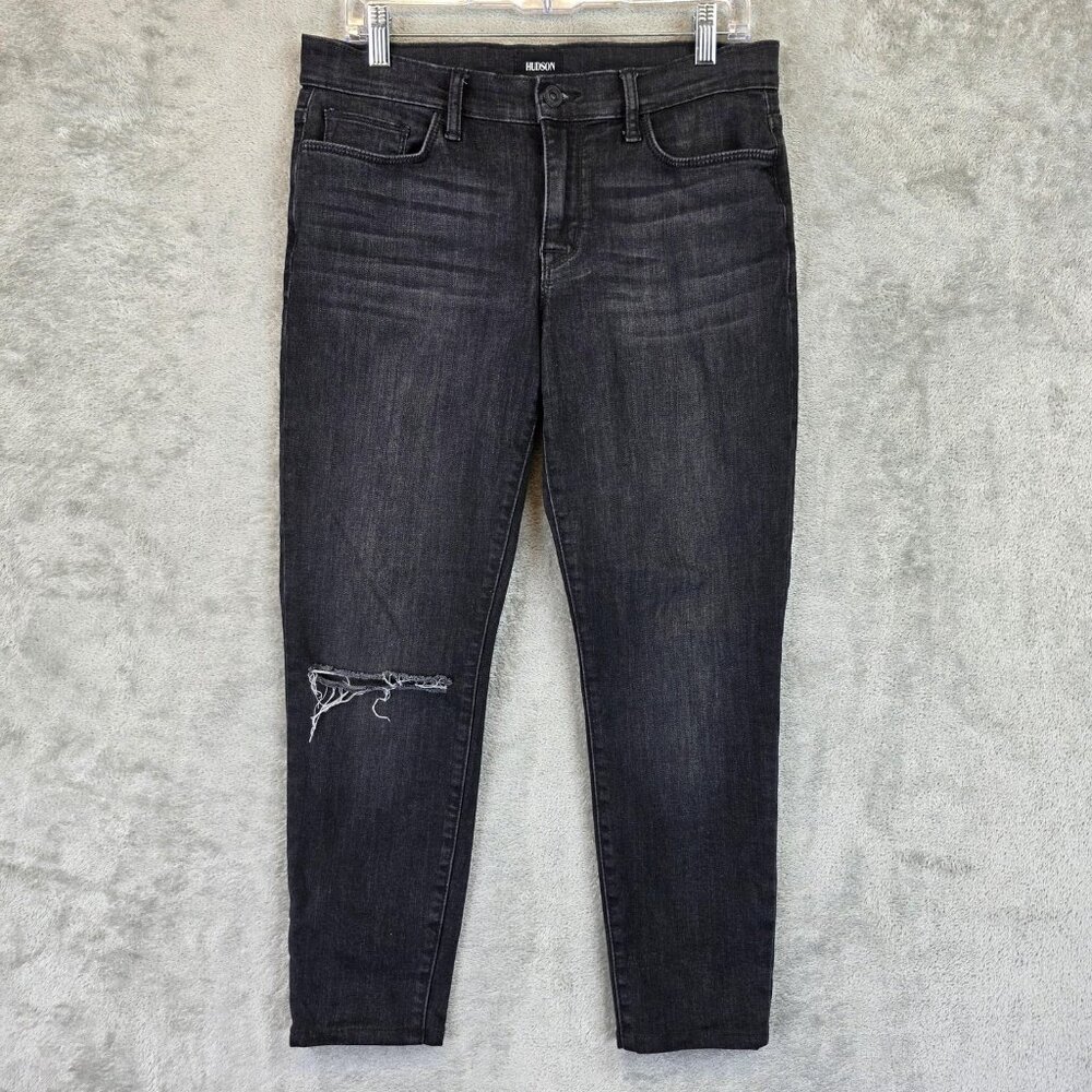 Hudson Jeans Womens 29 Black Natalie Midrise Super Skinny Ankle Distressed